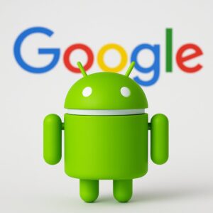 RObot de ANdorid con logotipo de Google al findo